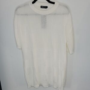 Peletti White Knit Sweater With Light Squares